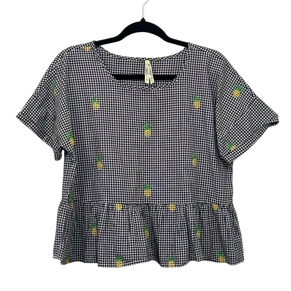 Sweet & Sunny Pineapple Gingham Peplum Top Womens Size Small - Picture 2 of 9